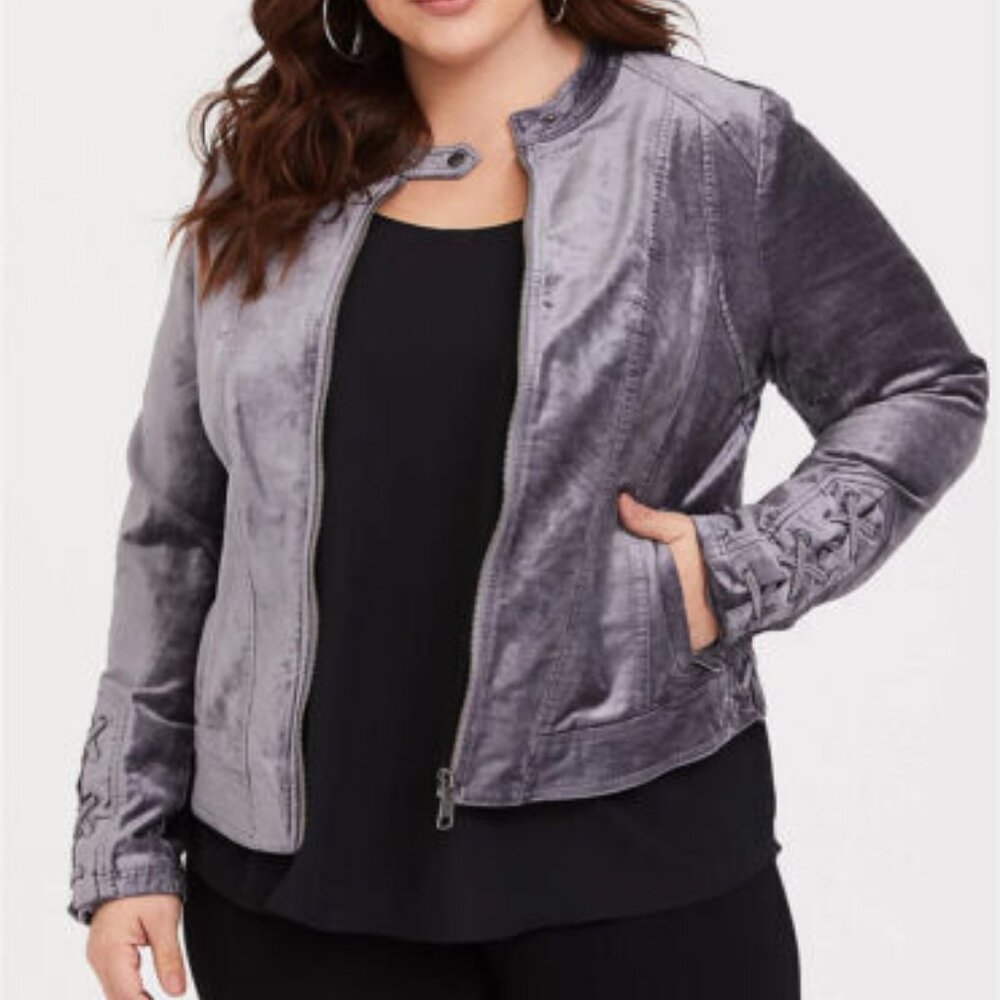 Torrid Velvet Moto Jacket Dusty Lavender/Purple Size 6